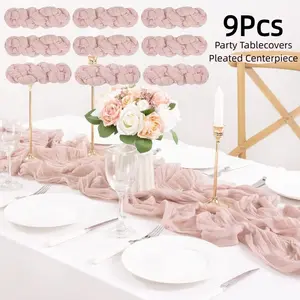 1/2/5/7/9-Piece Elegant Table Runner Perfectly Suited for Wedding and Birthday Party Centerpieces Bohemian-Style Coarse Cotton-Feel Polyester Fabric with Pleated Design 120 Inches × 10 Feet Anniversary Celebration Banquet Party Supplies Theme Centerpiece
