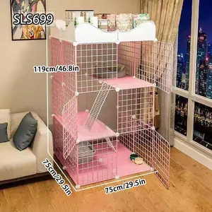 Cat Cage Indoor Free Space Apartment Small Cat Bed Two-Tier Kitten House, Home Use, Comfortable and Spacious Design