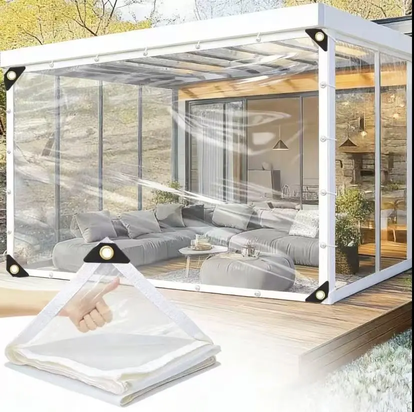 10x13 FT Heavy-Duty Clear Waterproof Tarp, Transparent Plastic Tarpaulin with Reinforced Rivets, Reinforced Edges & Metal Grommets, Includes 16.4FT Tie Rope, Dustproof Protection, Outdoor Cover for Greenhouse, Patio Furniture & Garden Plants
