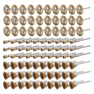 90PCS Mini Brush Set Copper Wire Brush Pen-shaped Handle Copper Wire Wheel Bowl Type T-type Electric Grinding Polishing Brush Tool Kit, Professional Steel Wire Brush Set – Polishing, Deburring, Rust Removal | for Rotary Tools Bowl Head