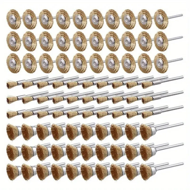 90PCS Mini Brush Set Copper Wire Brush Pen-shaped Handle Copper Wire Wheel Bowl Type T-type Electric Grinding Polishing Brush Tool Kit, Professional Steel Wire Brush Set – Polishing, Deburring, Rust Removal | for Rotary Tools Bowl Head