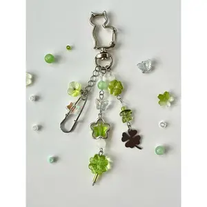 [NEW] Four Leaf Clover Keychain  Lucky Charm with Safety Pin, Handmade Bag Charm