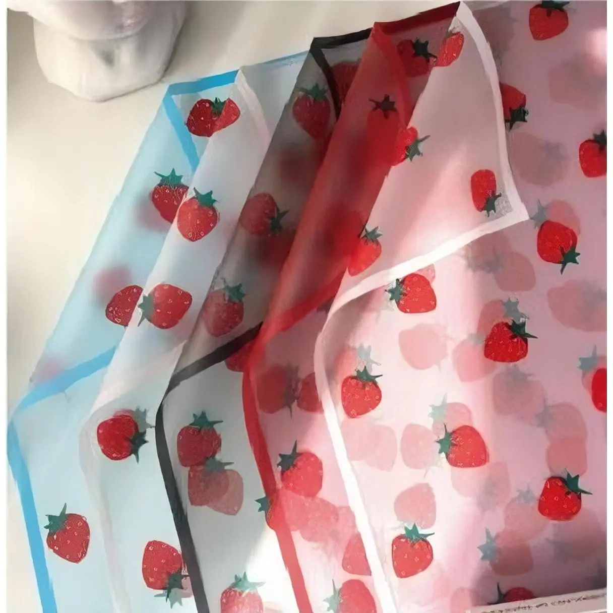 Korean Strawberry Frost Waterproof Floral Wrapping Paper 58x58cm with White Border for Bouquets Gifts and Crafts Durable and Easy to Fold
