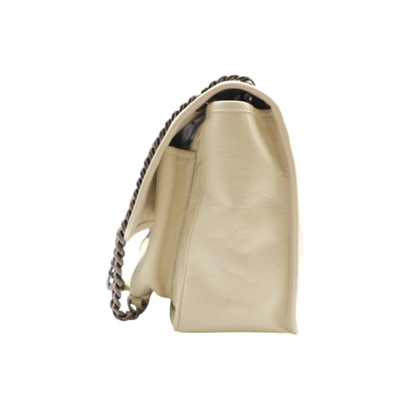 Pre-owned YSL Leather Shoulder Bags Saint Laurent Niki Medium Flap Crinkled Bag In Cream