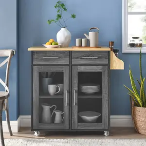 Modway Cuisine Kitchen Cart in Charcoal Natural