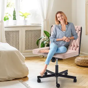 EROMMY Fabric Ergonomic Computer Armless Chair – Height-Adjustable Criss Cross Oversize Design with Removable Wheels, 360-Degree Swivel for Home Office, Bedroom, Armless Chairs, Ergonomic Computer Chair