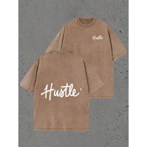 Hustle Oversized Washed T-Shirt for Men - Vintage Style Relaxed Fit Short Sleeve Tee, Bold Cursive Print for Urban Streetwear Vibe - Celebrate American 250Th Anniversary in Comfort And Style, Ideal Gift for Hustlers And Dreamers Looking to Make a S