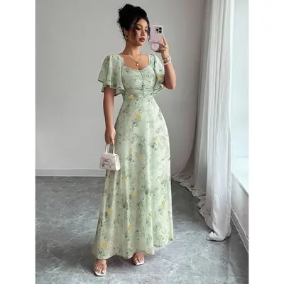 Womens Dresses Pretty Little Thing Green Floral Dress Sage Green