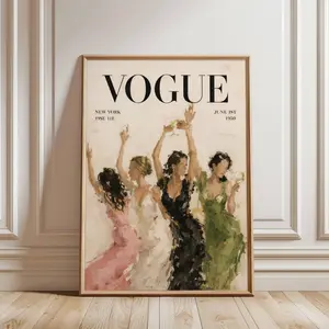 [Sale off up to 65%][Free Ship][No Frame] Arsenal Vogue Poster, Fashion Illustration Print, Champagne Party Wall Art, Elegant Women Painting, Editorial Decor, Chic Room Art