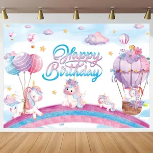 Unicorn Pattern Birthday Party Backdrop,  Cute Birthday Party Decoration Banner, Wall Hanging Decor    Tapestry for Home Living Room Bedroom
