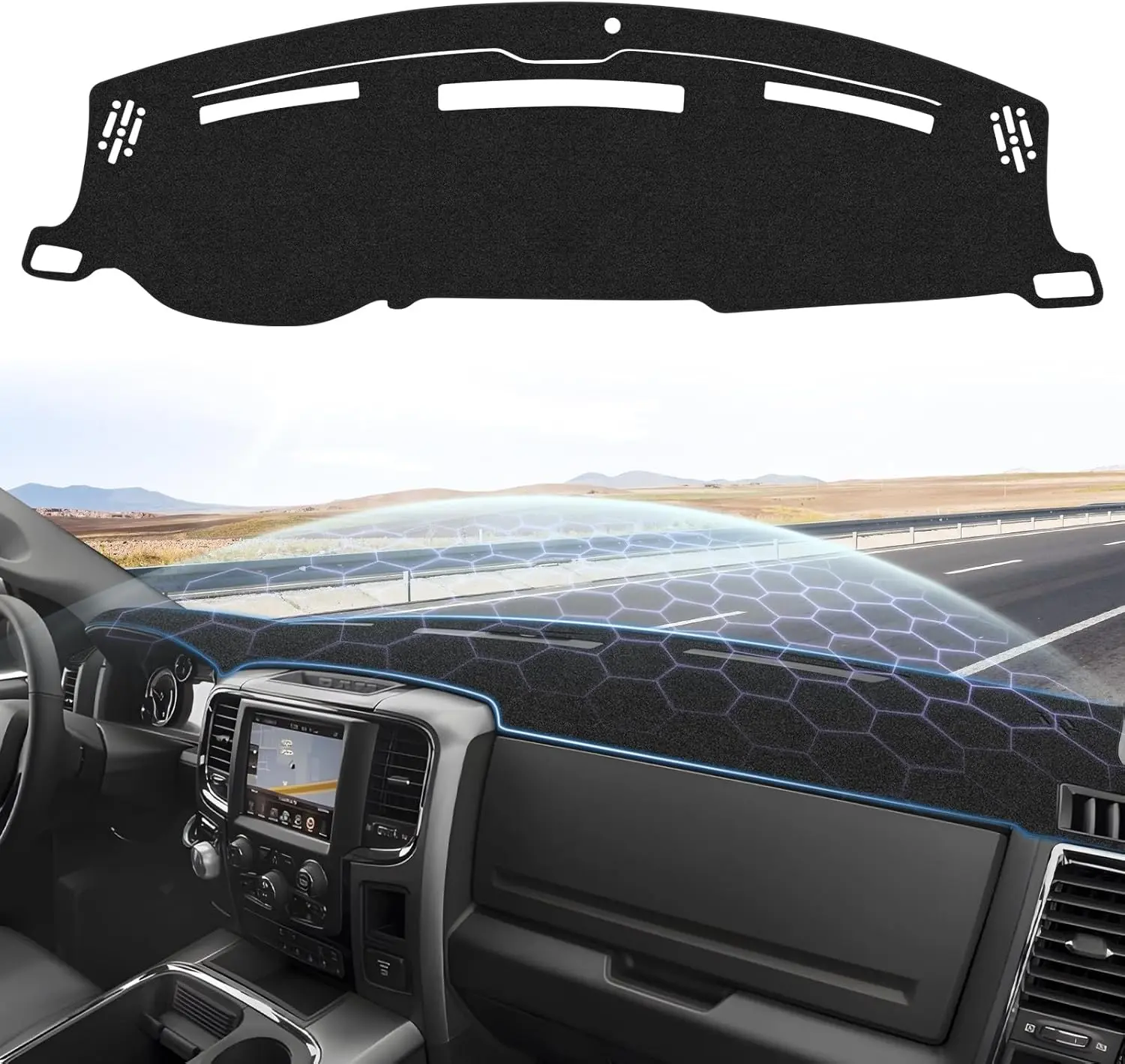 KUST Luxury Suede Dashboard Cover Mat for 2010-2018 Dodge Ram 1500 2500 3500 (Without HUD), Anti-Glare Sun Shade with UV Protection, Nonslip Mesh Protector, Easy Install Car Interior Accessory to Enhance Visibility & Keep You Driving Safely