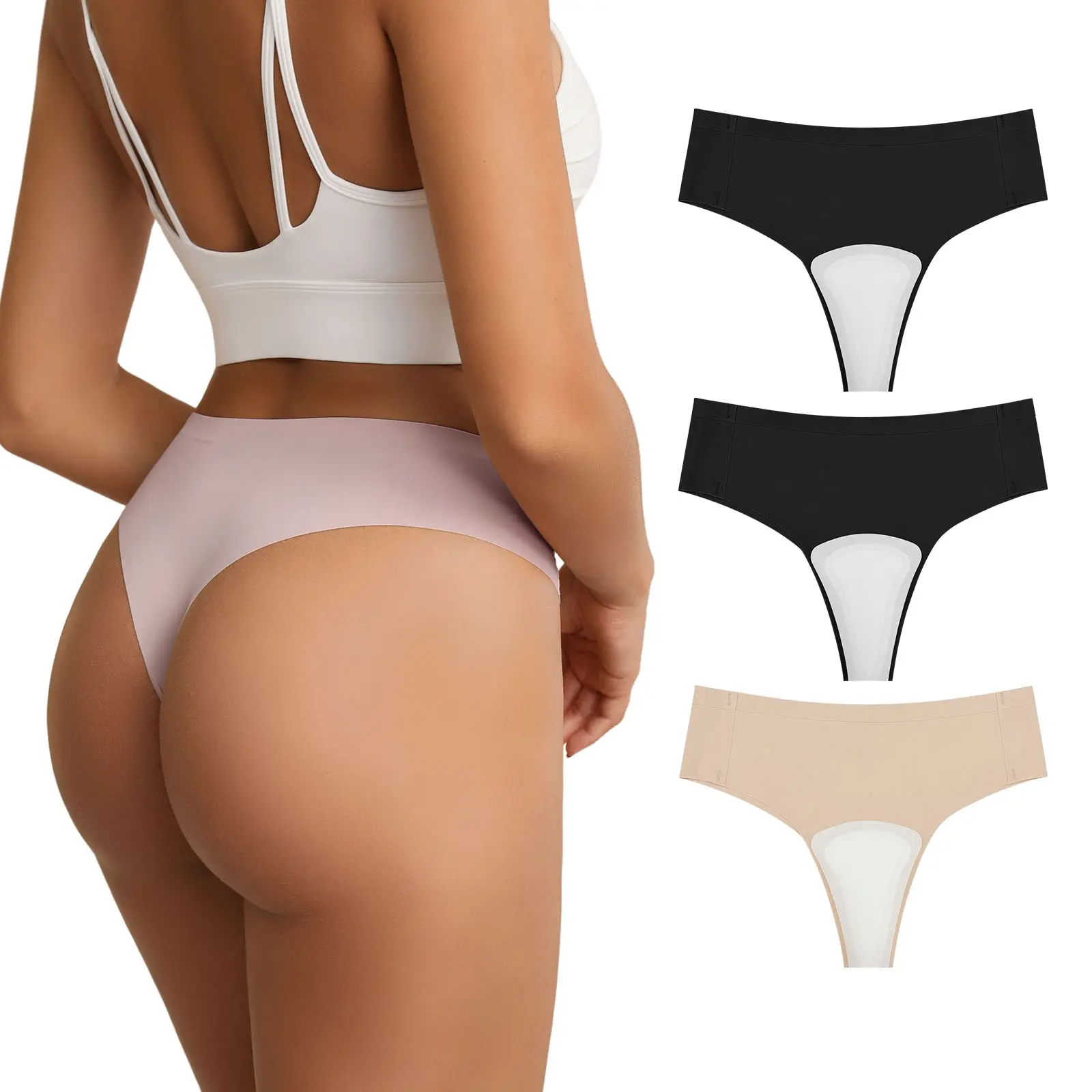 Culibit Women's Camel Toe Proof Black Waistband Thongs - Lady's No-Show Brazilian Cut G-String Underwear, Basic Fit, Fall Freshness, Women's Clothes