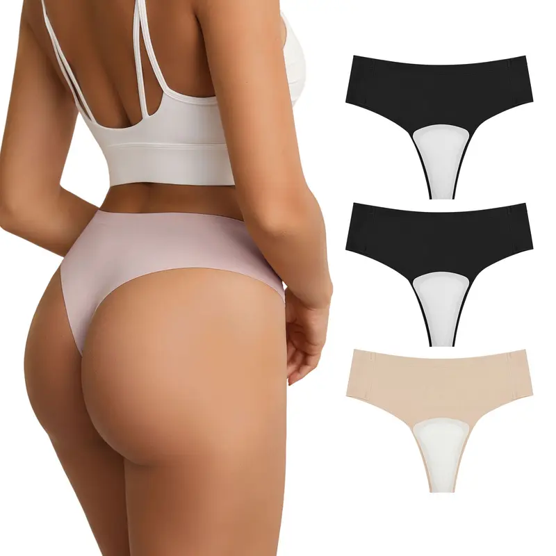 Culibit Women's Camel Toe Proof Black Waistband Multipack Modern Seamless Ultrathin Thongs - Invisible, Padded, Basic Plain, No-Show Brazilian Cut G-String Lingerie for Gym Stability, Birthday, New Year, Activewear Use
