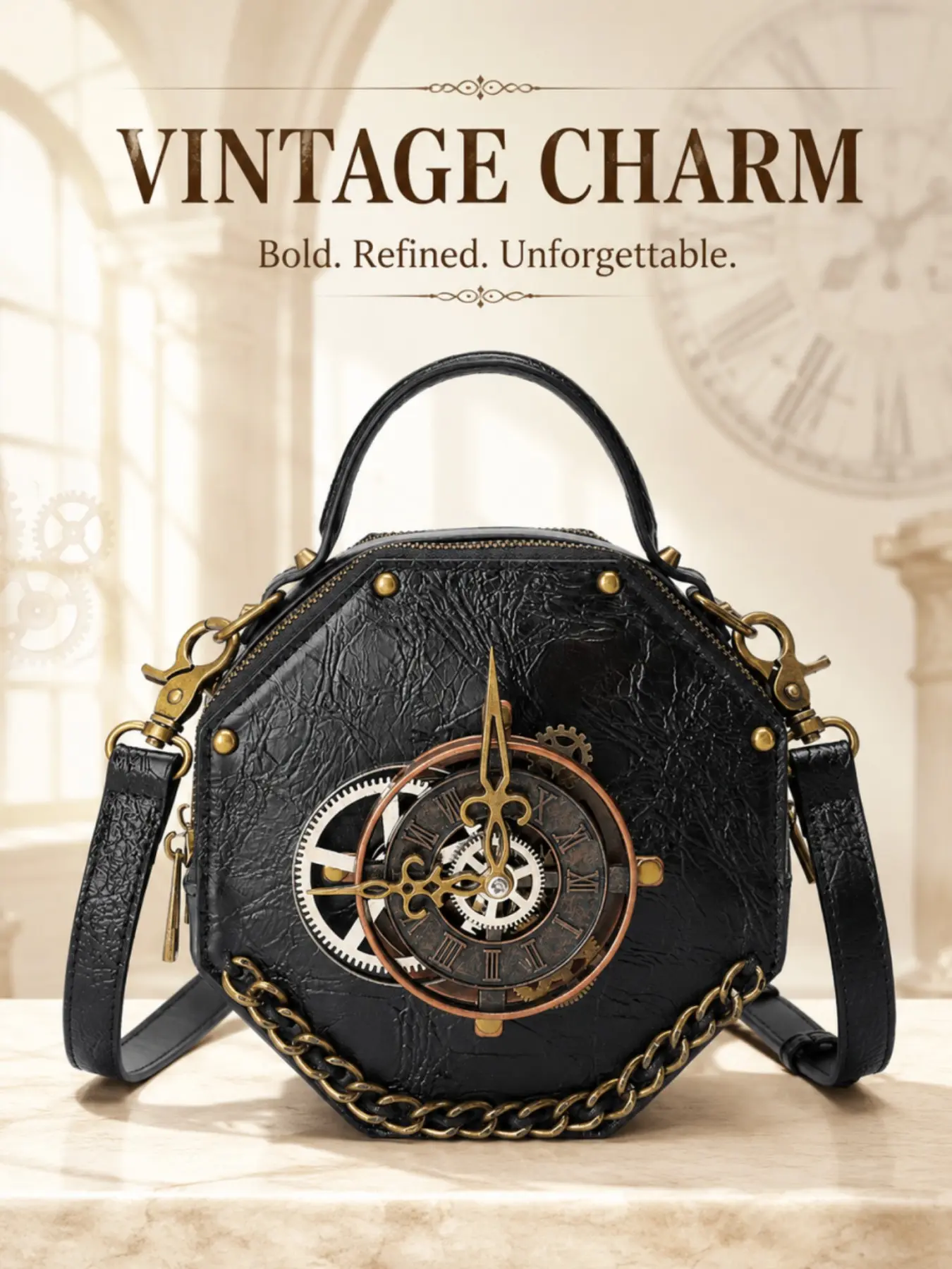 1pc Vintage Steampunk Gear Handbag for Women, Gothic Clockwork Crossbody Shoulder Bag with Chain Detail, Retro Fashion Purse for Travel, Daily Use, Cosplay, Dating & Unique Gift for Her