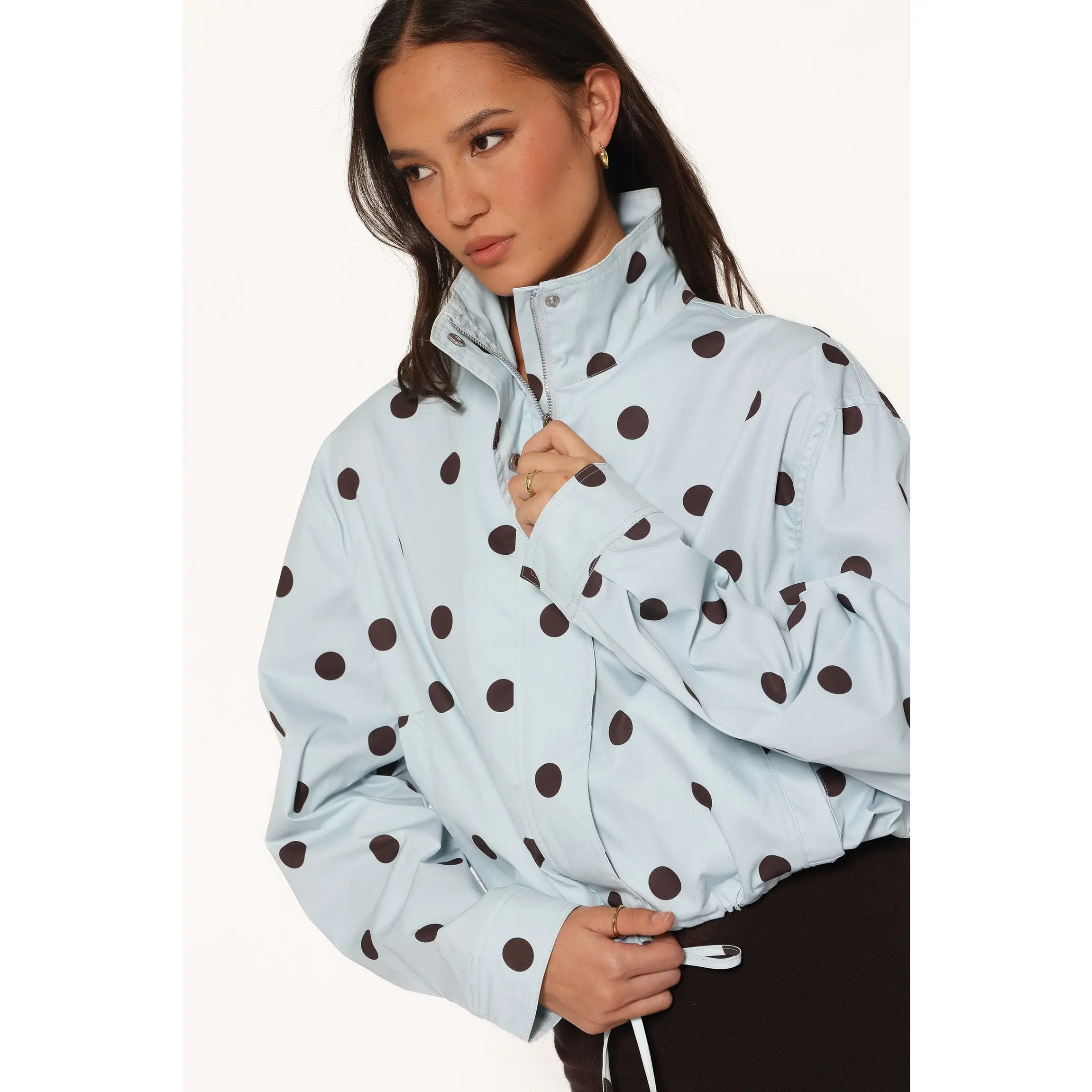 Zoella Funnel Neck Jacket - Blue Polka Dot