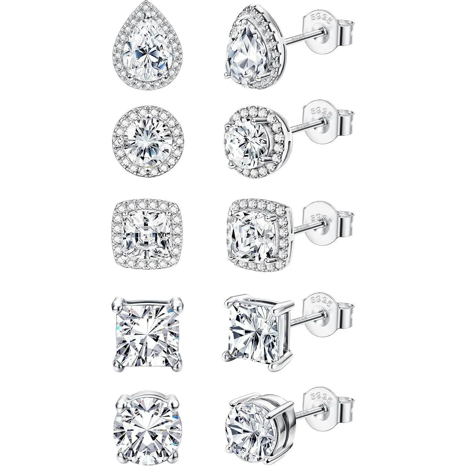 FASACCO Stud Earrings Large CZ Stud Earrings Fake Diamond Stud Earrings Studs Set Cubic Zirconia Stud Earrings Summervibes Cz Bling Fashionable Jewelry Accessories