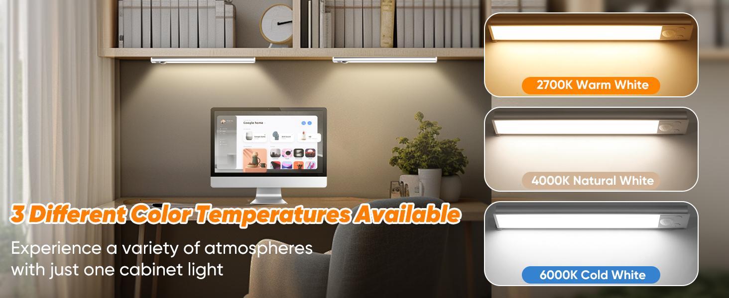 2026 NEW 15.7in Closet Lights, LED Rechargeable Under Cabinet Lighting Wireless, 3 Color Temps, Dimmable Motion Sensor Light for Kitchen, Pantry, Bedroom & Christmas Decorations-4PACK
