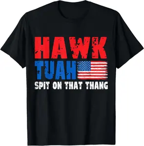 Hawk Tuah American Flag Blue Red White Men Women USA Funny T-Shirt Pure Cotton Graphic Tees Menswear Top: Gifts for Men & Women