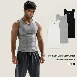 Men's 3-Pack Plain Sport Tank Tops, 100% Ultra-Soft Cotton, Sleeveless Fitted Silhouette, Lightweight Breathable Stretch, True to Size, Sport Tank Top