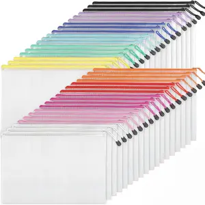 36pcs Mesh Zipper Pouch Bags A4 & Letter Size Plastic Storage 11 Colors Organizer for Board Games Puzzles and Office Supplies