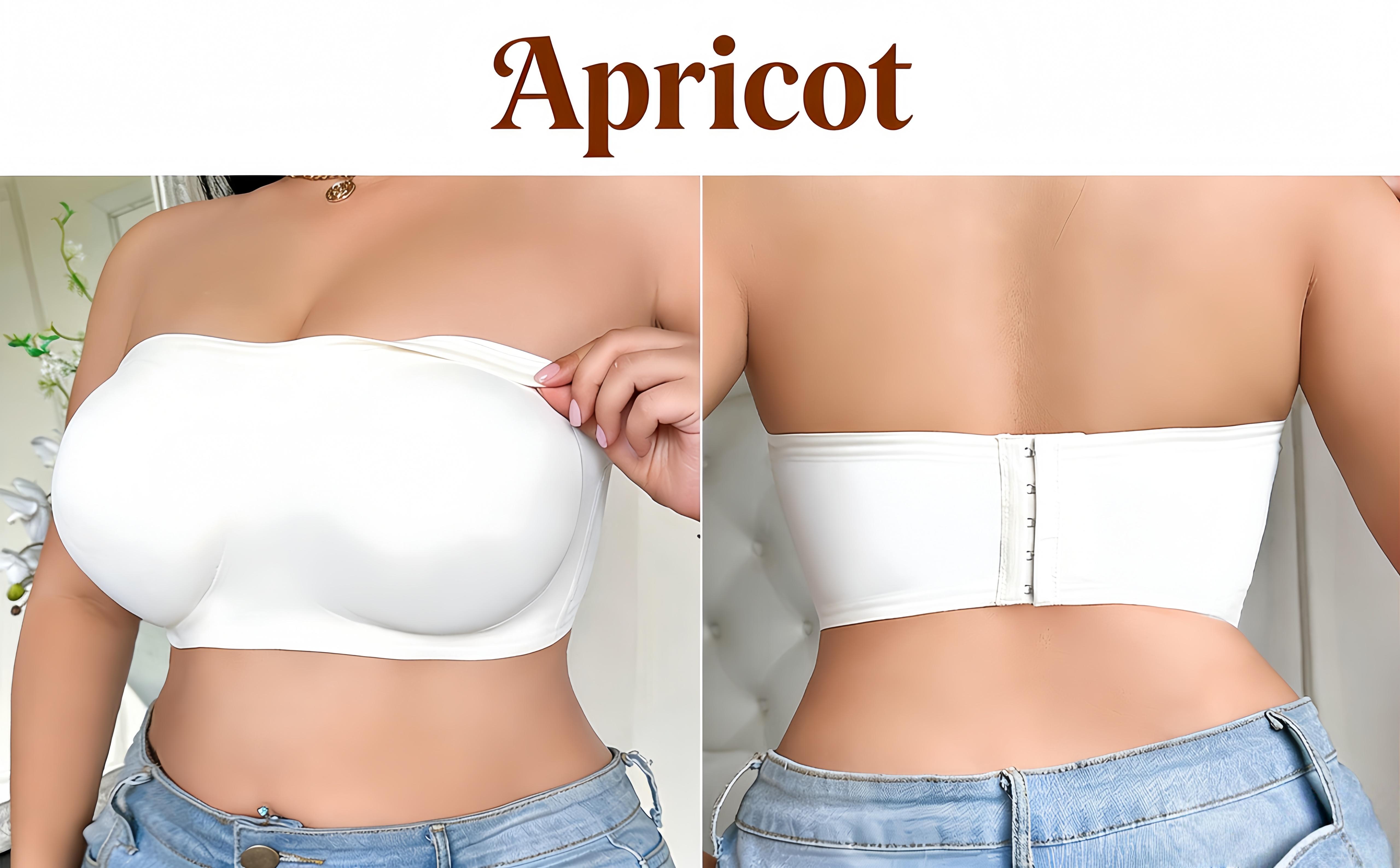 Plus Size Strapless Bandeau Bra, Non-Slip Wireless Support Tube Top for Curvy Women, Comfortable Seamless Bralette in White & Apricot