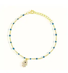 The Turin Bracelet, Sterling Silver, 14K Gold Plated, Turquoise Beads, 6.5" + 1" Extender