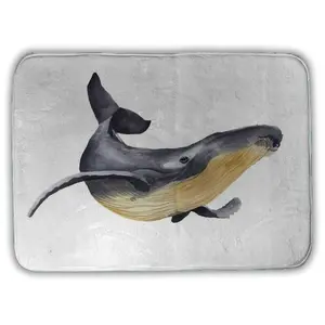 360 stand Rectangle Microfiber Foam Bath Mat, 17x24 in. Absorbent Traditional Modern Watercolor Blue Whale & Gray Ocean Theme Aquatic Animals Decor for Shower, Gift, Foam Bath Mats, Modern Art