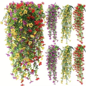 6pcs Mixed Color UV Resistant Daisy & Violet Vine Artificial Flowers, Faux Floral Garland, Indoor Outdoor Decor, Porch Garden Wedding Festival Arrangement