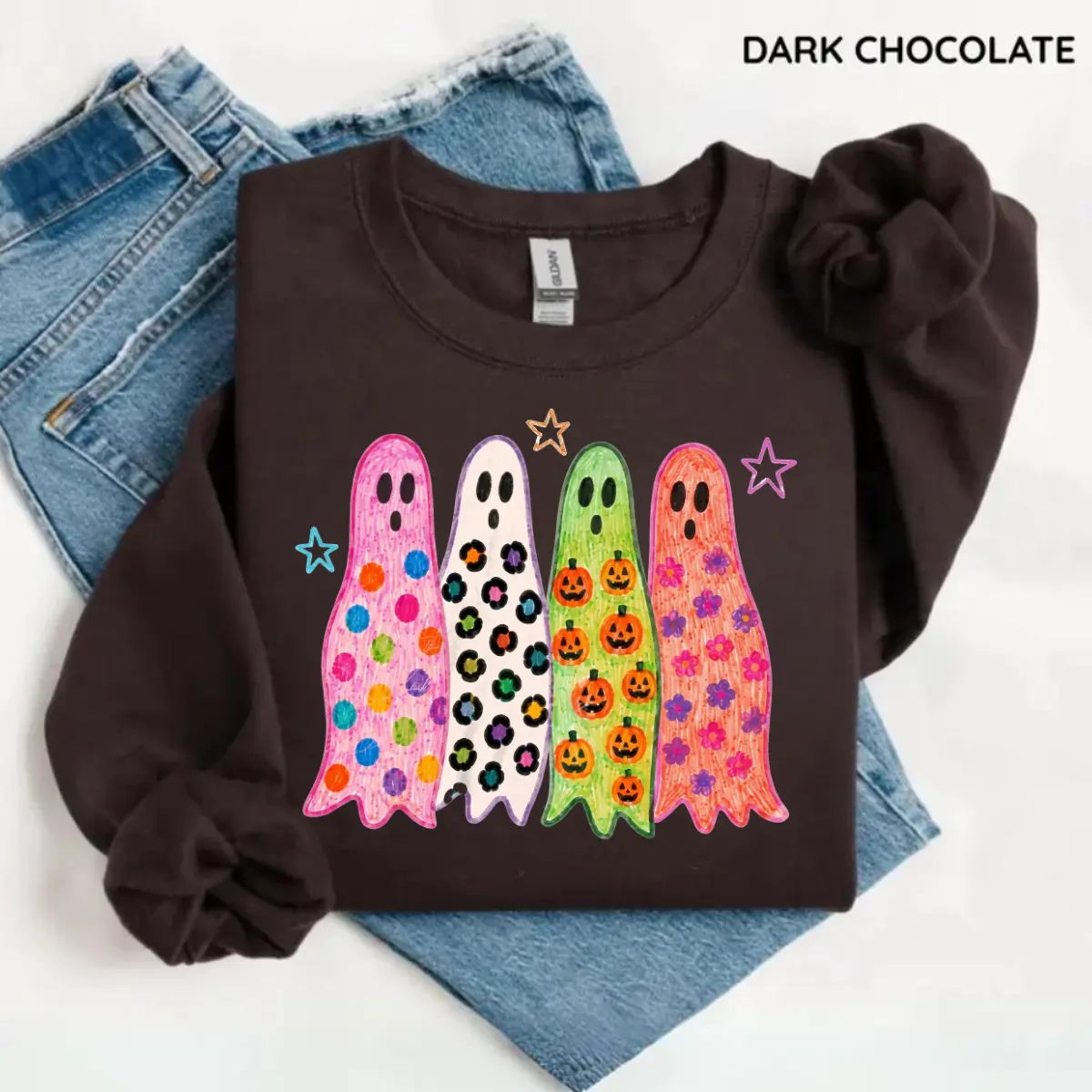 Preppy Leopard Ghost Halloween Sweatshirt, Cute Fall Graphic Crewneck, Spooky Season Coquette Top