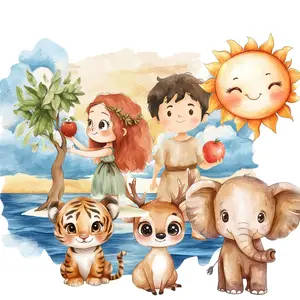 105pcs Stickers of 7 Days of Creation, Sticker Collage Pack, Biblical Characters, Bible Story, Adam and Eve, Bible Images, Christian, Suitable for Album Decor, Notebook Decor, Water Bottle Sticker, DIY Crafts, Scrapbooking Supplies