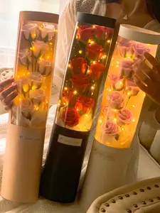 Valentine's Day Custom Rose Bouquet Hug Bucket, Lifelike Artificial Flowers, Starlight Lights, Anniversary Romantic Gift, Wedding Party Decor