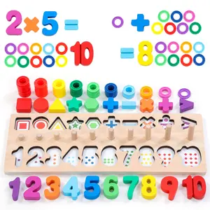 Wooden Number Puzzle Math Learning Toy For Kids Age 3+, Educational birthday Gift for Boys & Girls, Learn Colors, Shapes, Stacking, Numbers, Math, Matching