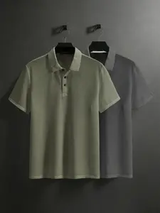 "Men's Waffle Knit Short Sleeve Polo Shirts, 2 Pack Breathable Casual Golf Tops, Soft Comfy Button Down Collared Tees for Daily Wear and Business Casual"