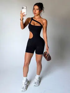 DORRIS Seamless Women's Black Sleeveless Jumpsuit, Hollow Waist Design, Suitable For Spring/Summer Wear. Suitable For Casual, Fitness, Yoga Jumpsuit. Sports Romper