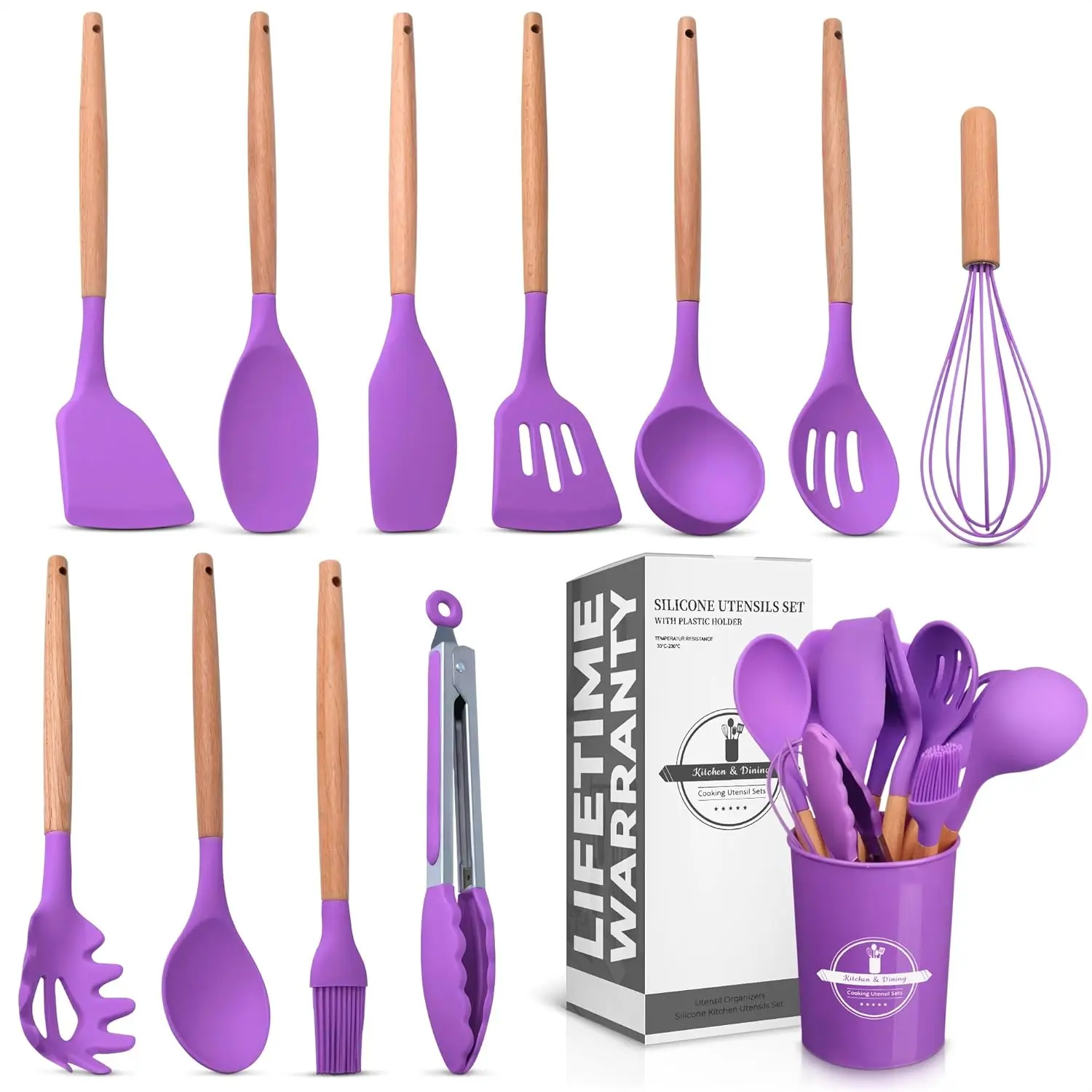 12 count Purple Kitchen Utensils Set with Holder  ersatile  Utensils Set for Cooking and Baking, Gentle on Pots and Pans, Heat-Resistant, Stylish, Easy to Clean, Purple Kitchen Accessories