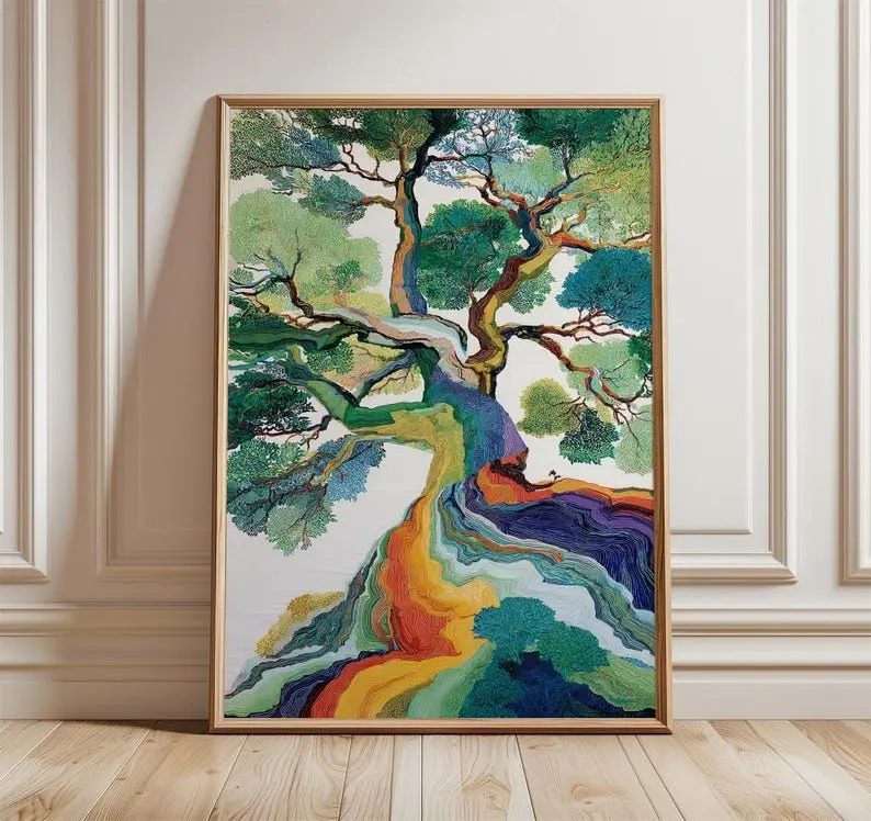 Colorful Abstract Tree Poster, Modern Nature Wall Art Print, Vibrant Landscape Artwork, Contemporary Home Decor, Expressionist Painting