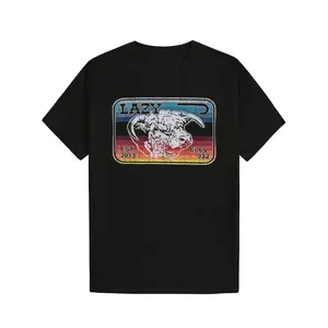Unisex "Lazy Ranch" Vintage Bull T-Shirt Retro License Plate Gradient Design Soft Cotton Short Sleeve Crew Neck Top Western Outdoor Streetwear Tee