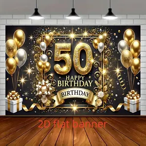 1pc 50th Celebration Backdrop - Golden Black Theme 8x6 Feet Polyester Multipurpose Banner for Indoor Outdoor Event Room Garden Studio Decor