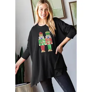 Heimish Sequin Nutcracker Long Sleeve Ribbed Top