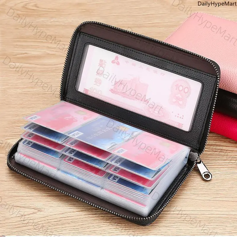 Men's PVC Leather Zipper Card Holder Wallet - Pebbled Texture Multifunctional Fashion Accessory with 60 Slots, 2 ID Windows & Large Storage for Wallet Cards Organization