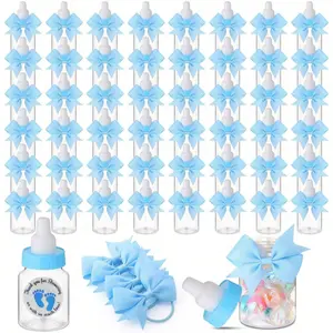 Blue Mini Baby Bottles Set, Perfect for Baby Shower Party Favors Assortment, Includes Thank You Stickers & Bows, Ideal Candy Decorations for Boys Guests