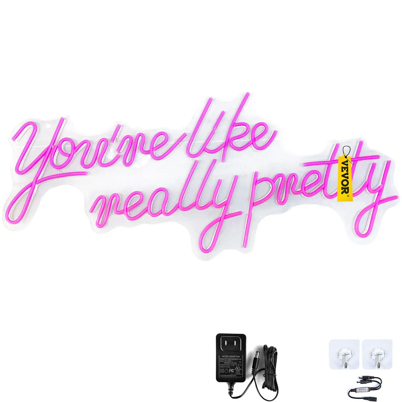 【Summerfinds】VEVOR You\'re Like Really Pretty Neon Sign, 23\" x 21\" Pink LED Neon Signs for Wall Decor, Large Lights Sign with Remote Control and Power Adapter, Used for Party, Wedding, Living Room, Office