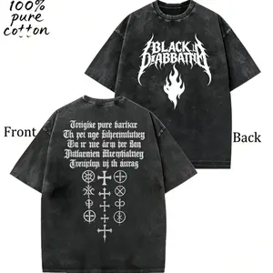 SephyToys Retro limited edition black heavy metal T-shirt, unisex loose washed heavyweight cotton T-shirt, Gothic gift, punk style gift, garbage style gift, Emo style heavyweight cotton knitted sweater pajama product