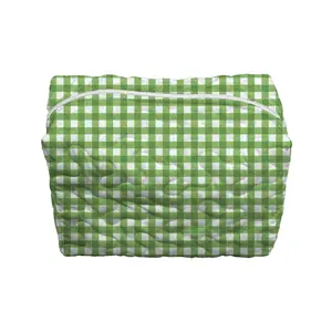 Anthia Gingham Green Quilted Makeup Bag