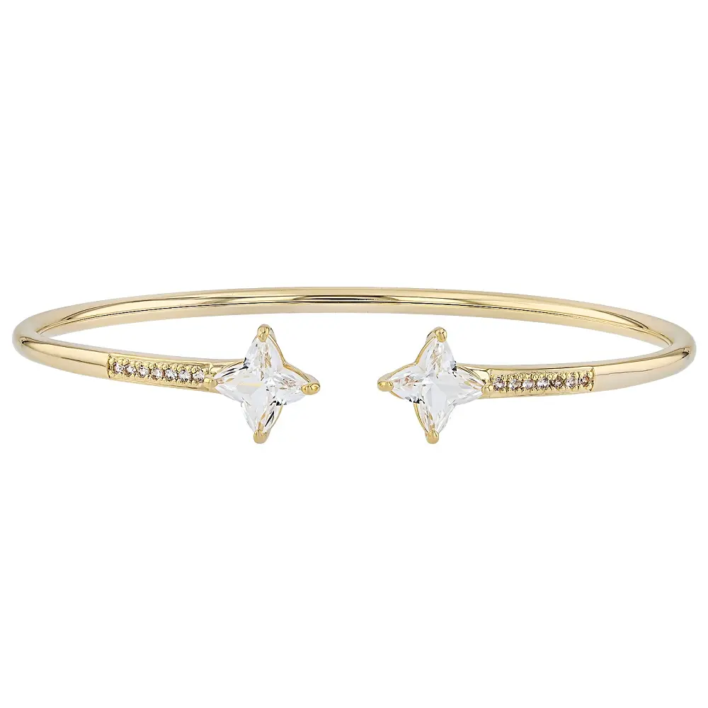 JTV White Lab Created Sapphire 18K Yellow Gold Over Brass Flower Cut Bangle Bracelet 4.30ctw
