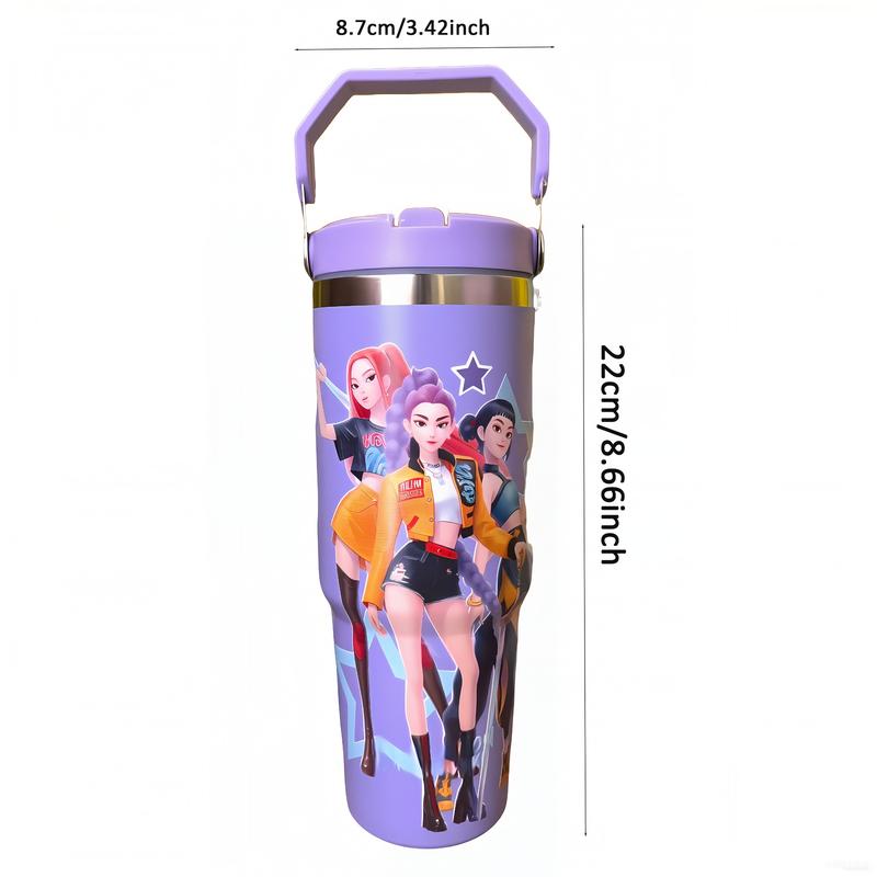 K-Pop Ghost Hunter Themed Vacuum Insulated Tumbler, Reusable with Lid & Straw, Suitable for Travel, Work, School & Daily Coffee, Ideal Halloween/Christmas Gifts for Teens & Pop Culture Fans