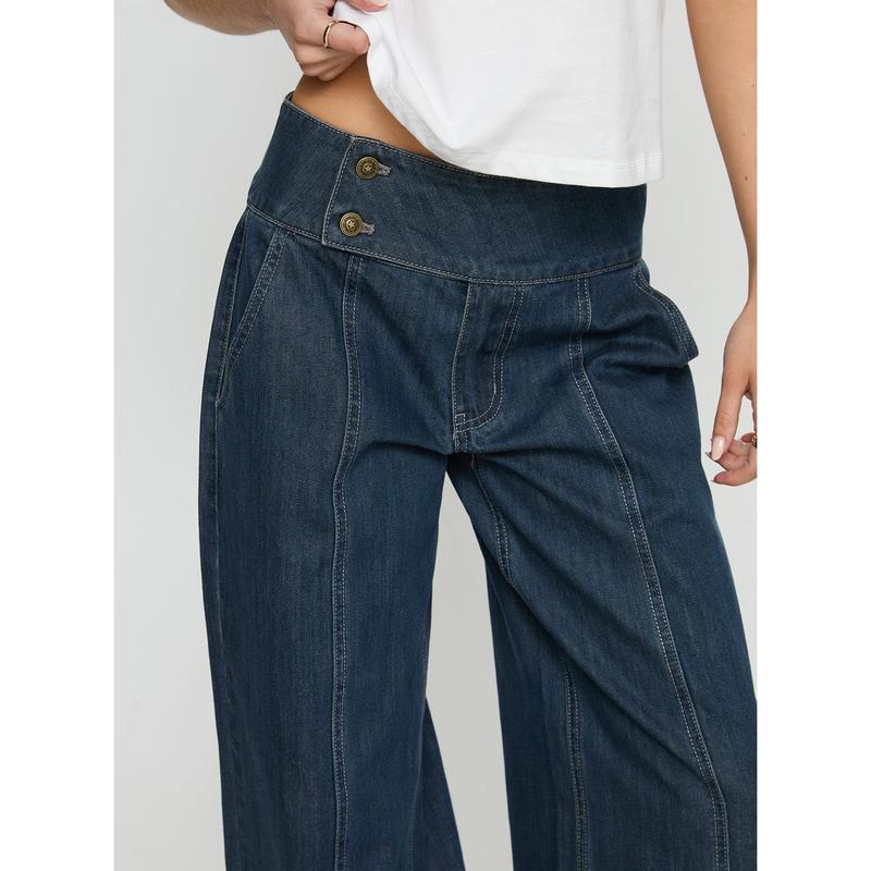 Nikoletta Foldover Jeans Dark Wash / Check