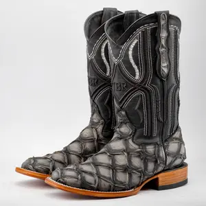 Matte Rustic Eclipse Pirarucu Leather Boots - Square Toe
