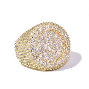 Hot Selling Round Ring with Micro Pave Zirconia, Golden-tone Copper Hip Hop Couple Accessory