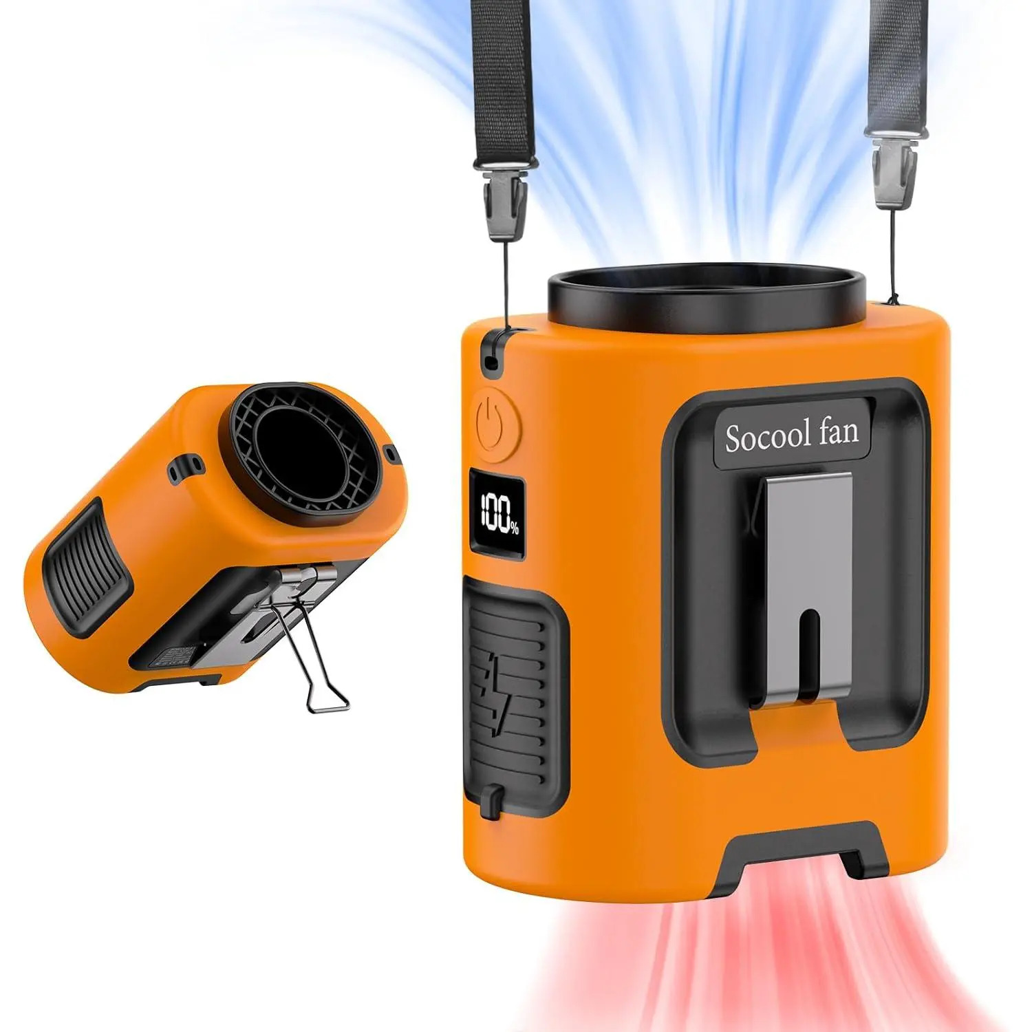 Socool portable waist fan clip on wearable belt 5000mah rechargeable personal fans 25h cooling shirt fan 4 speeds 13000rpm battery operated neck fan hanging for outdoor camping travel jobsite